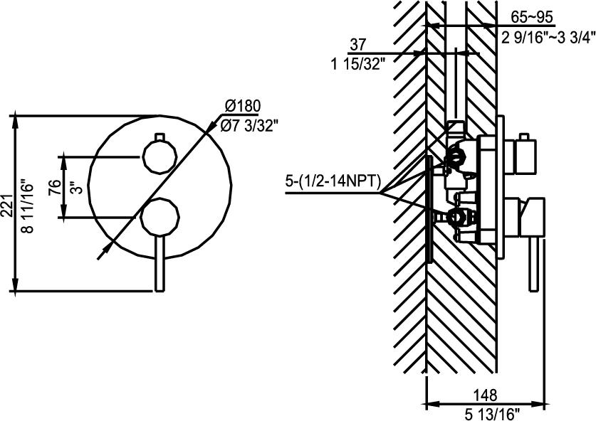 10020181301 CONCEALED 3 WAY SHOWER MIXER
