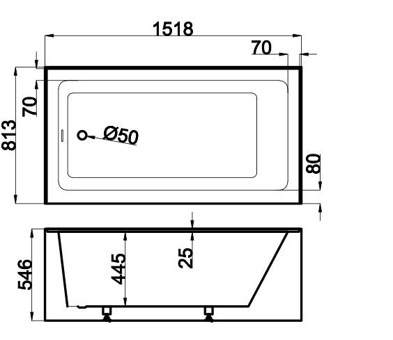 WHITE RECTANGULAR ALCOVE BATHTUB WITHOUT ARMREST