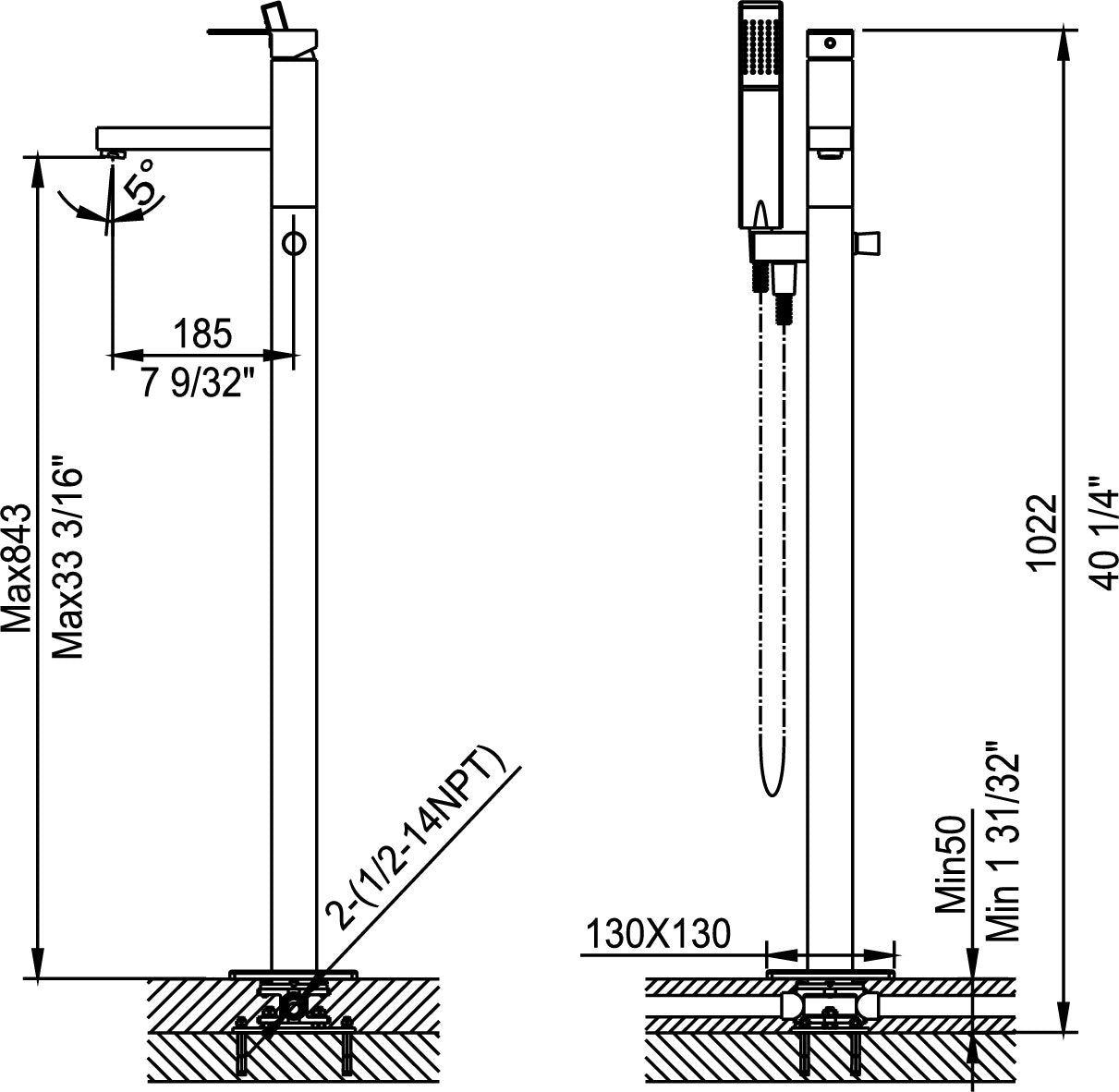 752214C FREE-STANDING SHOWER/BATH MIXER