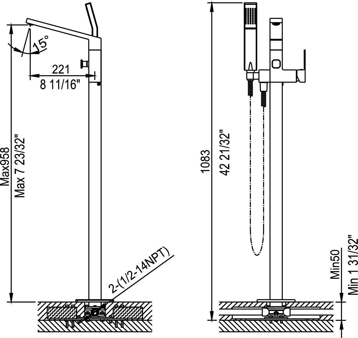 752223C FREE-STANDING SHOWER/BATH MIXER