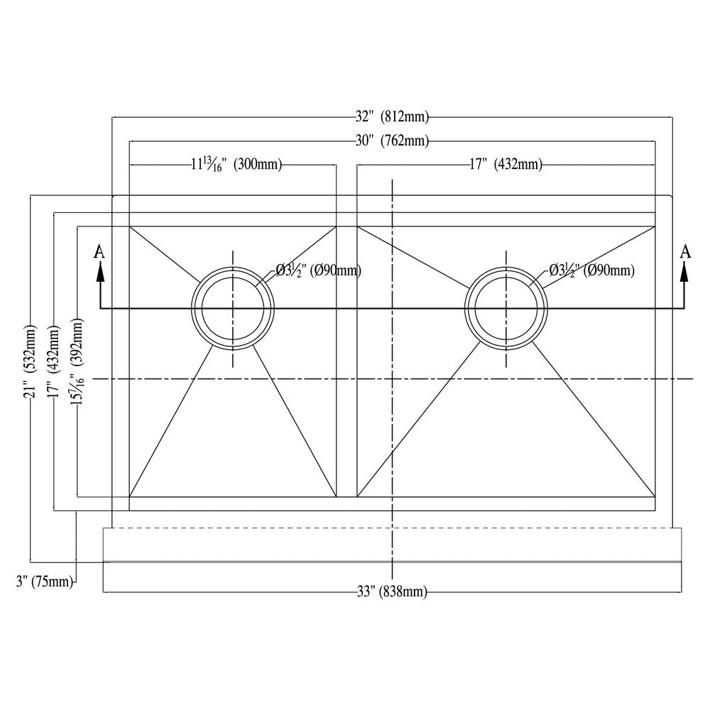 DAF3321L Double Bowl Sink with Straight Apron Front
